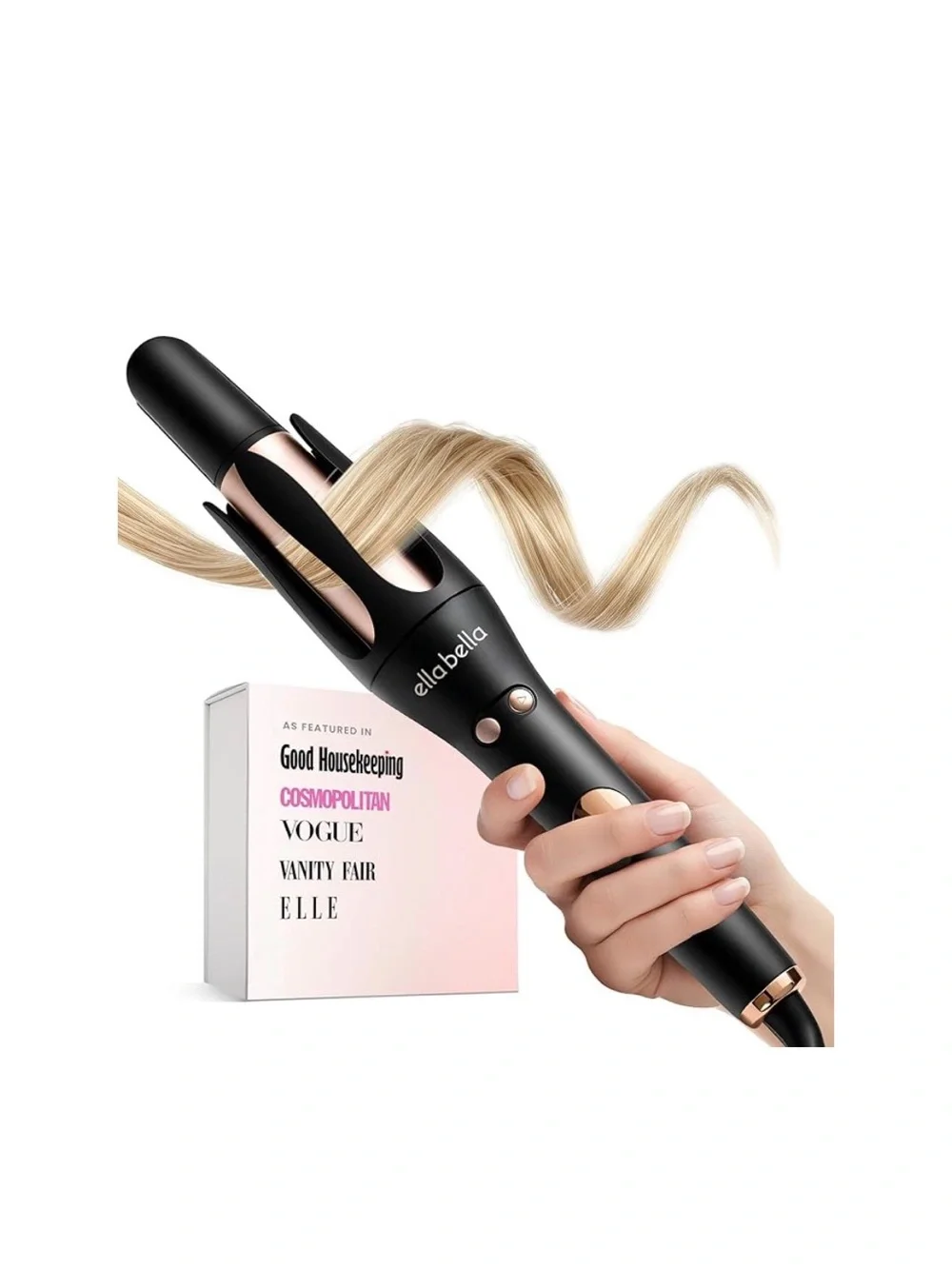 Ella Bella Curling Wand in Black with Rose Gold Accents
